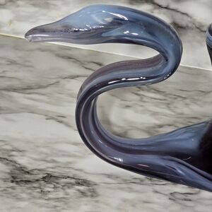 Source Unknown Blue Glass Swan Sculpture